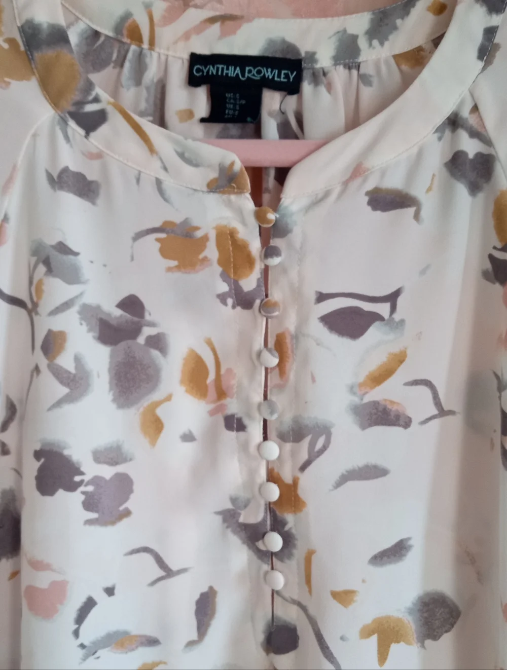 Cynthia Rowley Cream Floral Print Long Sleeve Blouse S - Picture 6 of 11
